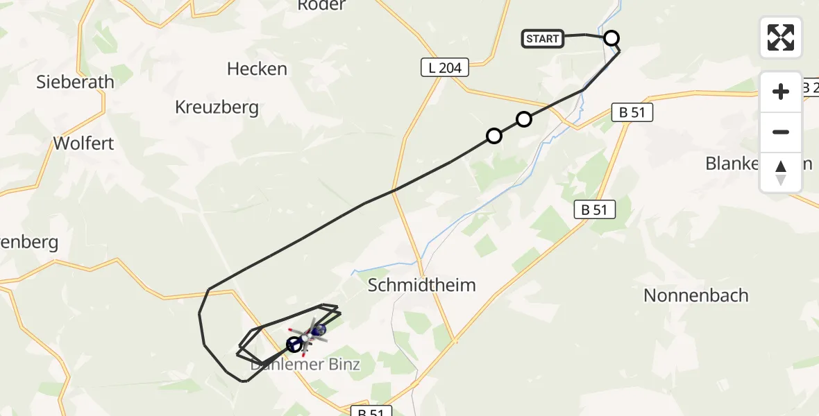 Flugroute Polizeihubschrauber Nettersheim - Dahlemer Binz Flugplatz, 22 Juni 2026, 07:21