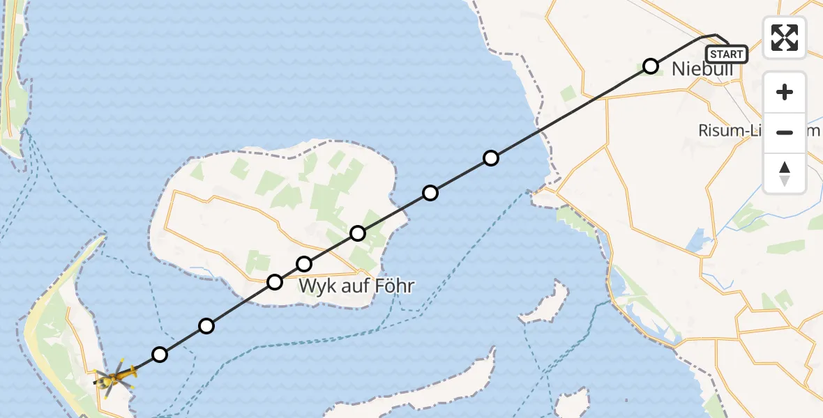 Flugroute Rettungshubschrauber Niebüll - Nebel, 22 Juni 2026, 07:33