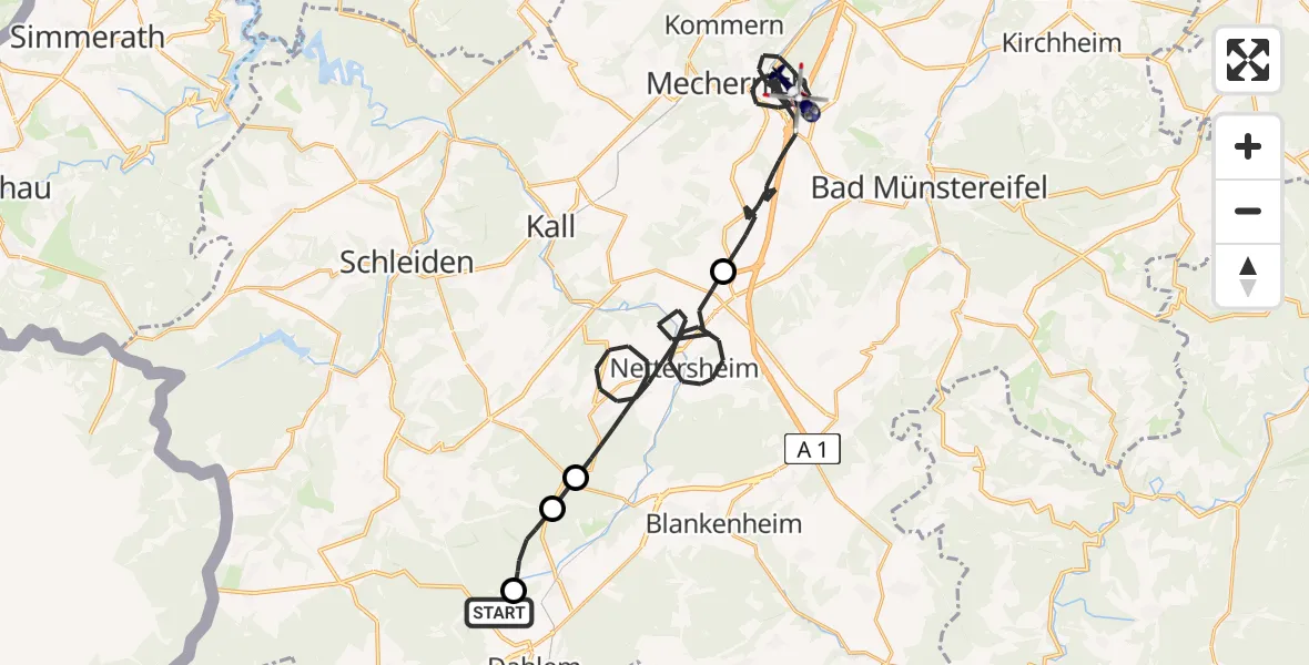 Flugroute Polizeihubschrauber Dahlemer Binz Flugplatz - Mechernich, 22 Juni 2026, 07:41