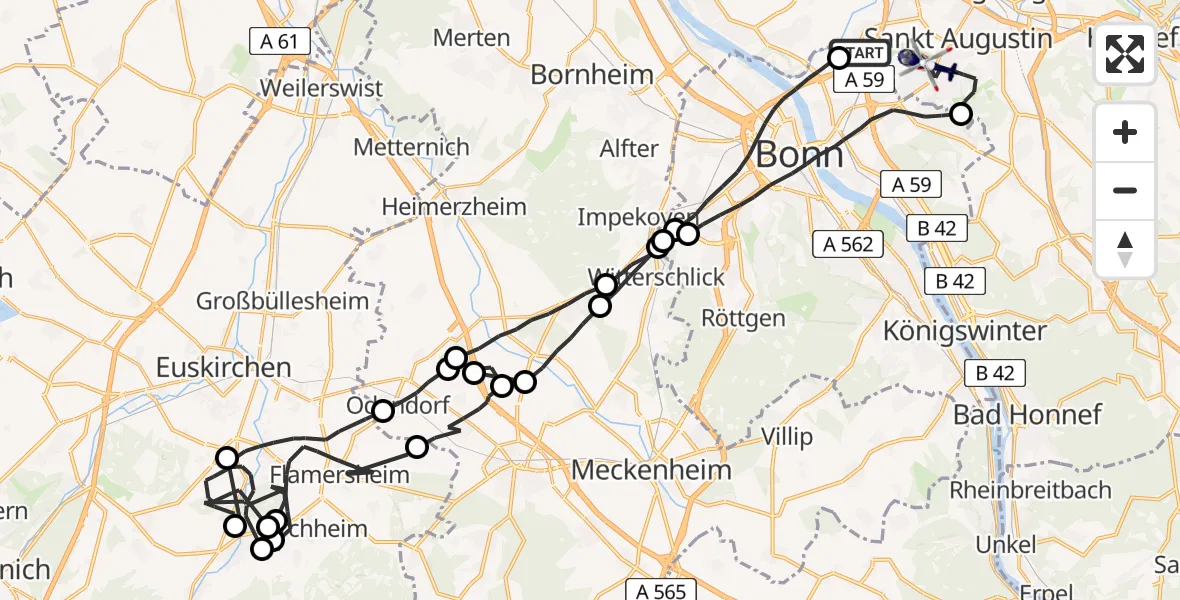 Flugroute Polizeihubschrauber Sankt Augustin - Sankt Augustin, 22 Juni 2026, 07:45