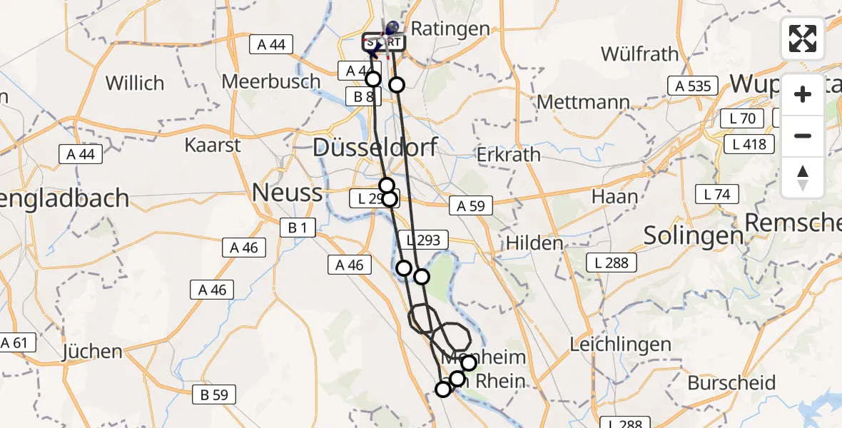 Flugroute Polizeihubschrauber Düsseldorf Flughafen - Düsseldorf Flughafen, 22 Juni 2026, 07:45