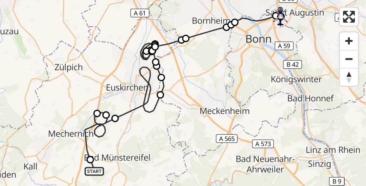 Flugroute Polizeihubschrauber Bad Münstereifel - Sankt Augustin, 22 Juni 2026, 07:50