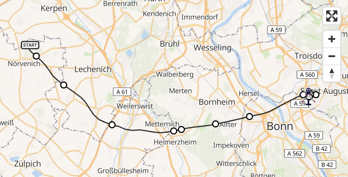Flugroute Polizeihubschrauber Militärflugplatz Nörvenich - Sankt Augustin, 22 Juni 2026, 07:57