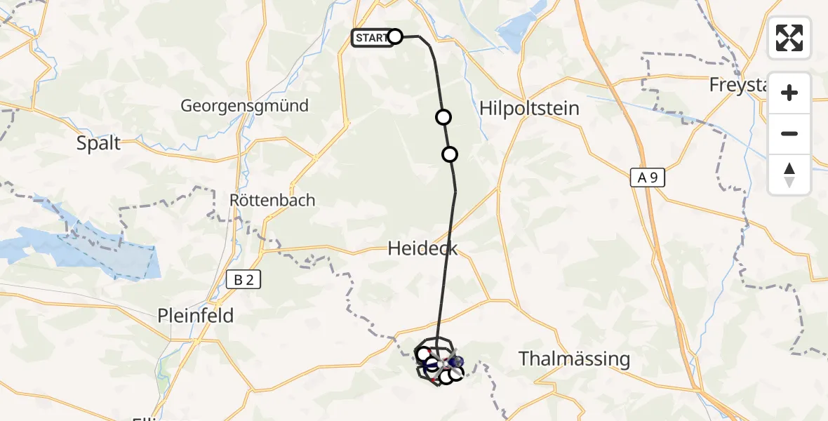 Flugroute Polizeihubschrauber Flugplatz Roth - Heideck, 22 Juni 2026, 07:57