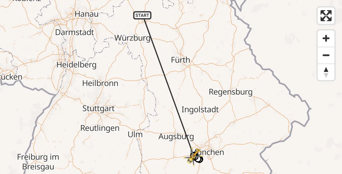 Flugroute Rettungshubschrauber Poppenhausen - Oberpfaffenhofen Flughafen, 22 Juni 2026, 07:58