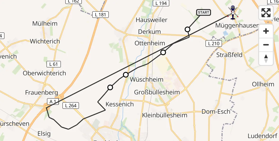 Flugroute Polizeihubschrauber Weilerswist UL - Weilerswist, 22 Juni 2026, 08:01