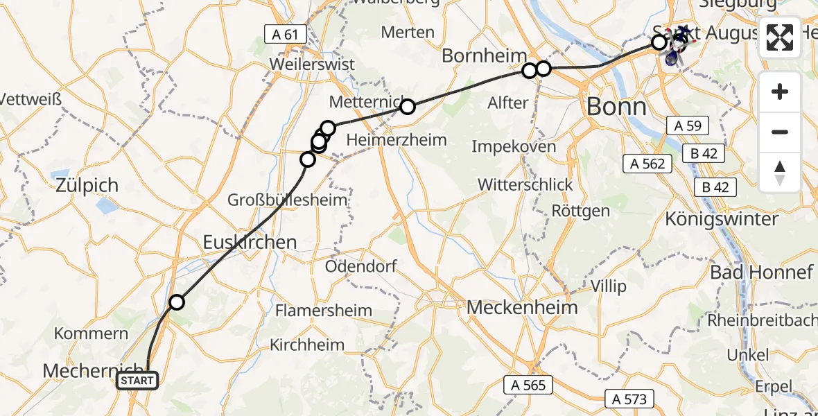 Flugroute Polizeihubschrauber Mechernich - Sankt Augustin, 22 Juni 2026, 08:08
