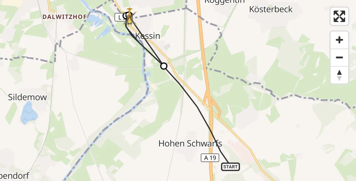 Flugroute Ambulanzhubschrauber Dummerstorf - Rostock, 22 Juni 2026, 08:09