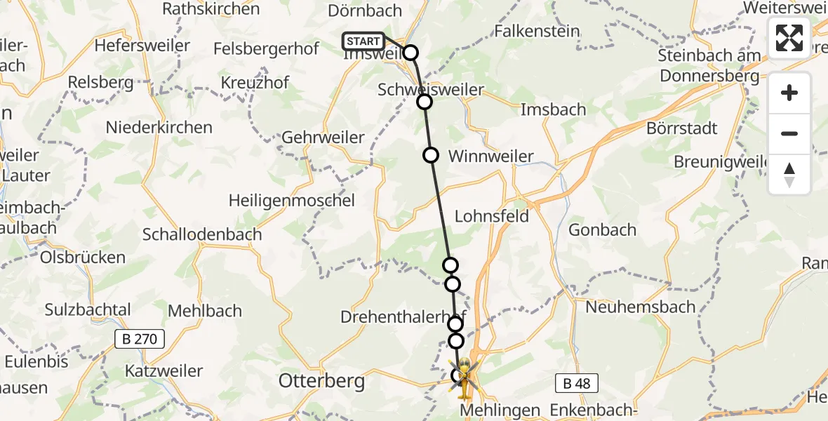 Flugroute Rettungshubschrauber Imsweiler UL - Mehlingen, 22 Juni 2026, 08:13