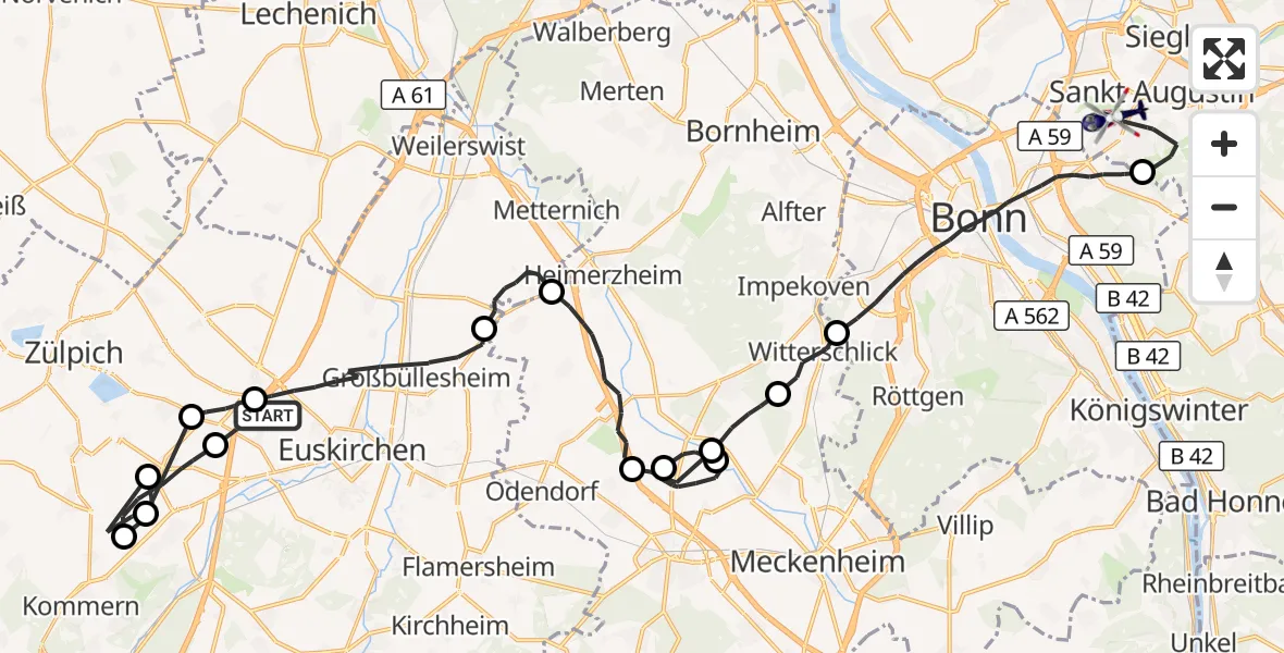 Flugroute Polizeihubschrauber Euskirchen - Sankt Augustin, 22 Juni 2026, 08:13