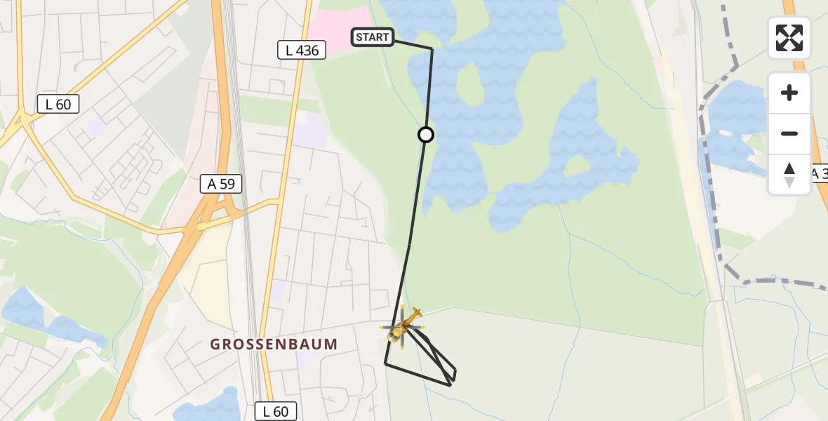 Flugroute Rettungshubschrauber Duisburg Air Rescue Hubschrauberlandeplatz (Christoph 9) - Duisburg, 22 Juni 2026, 08:17