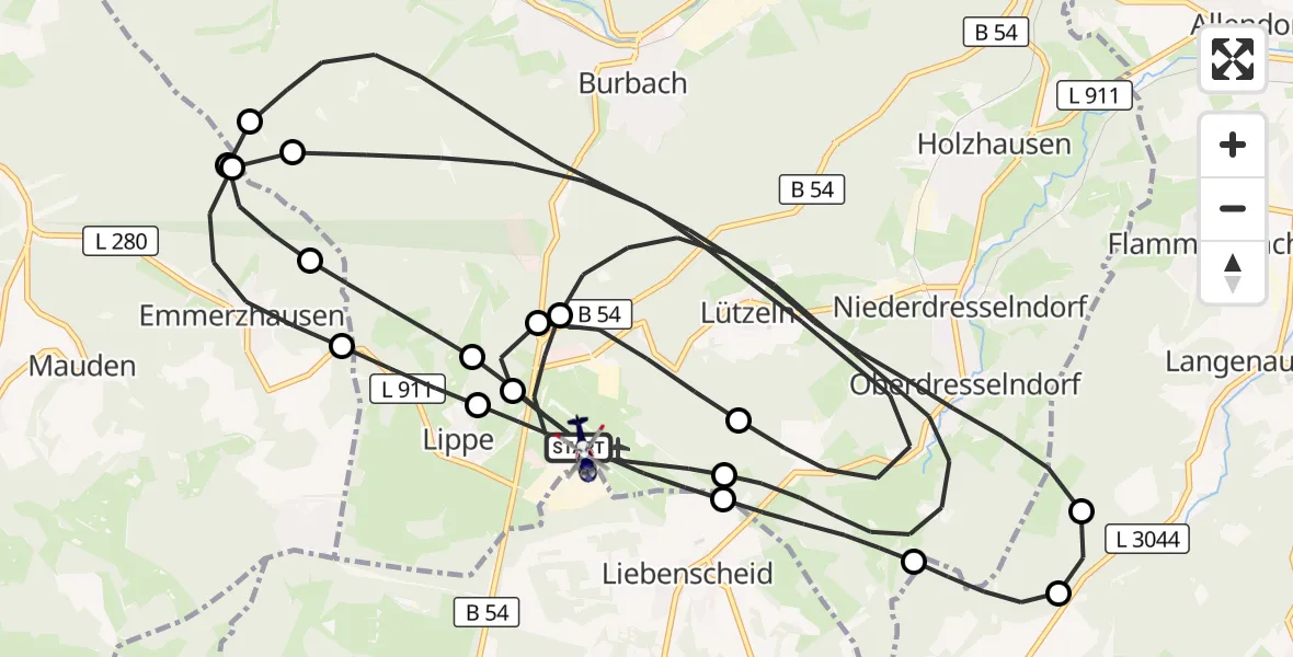 Flugroute Polizeihubschrauber Siegerland Flughafen - Siegerland Flughafen, 22 Juni 2026, 08:26