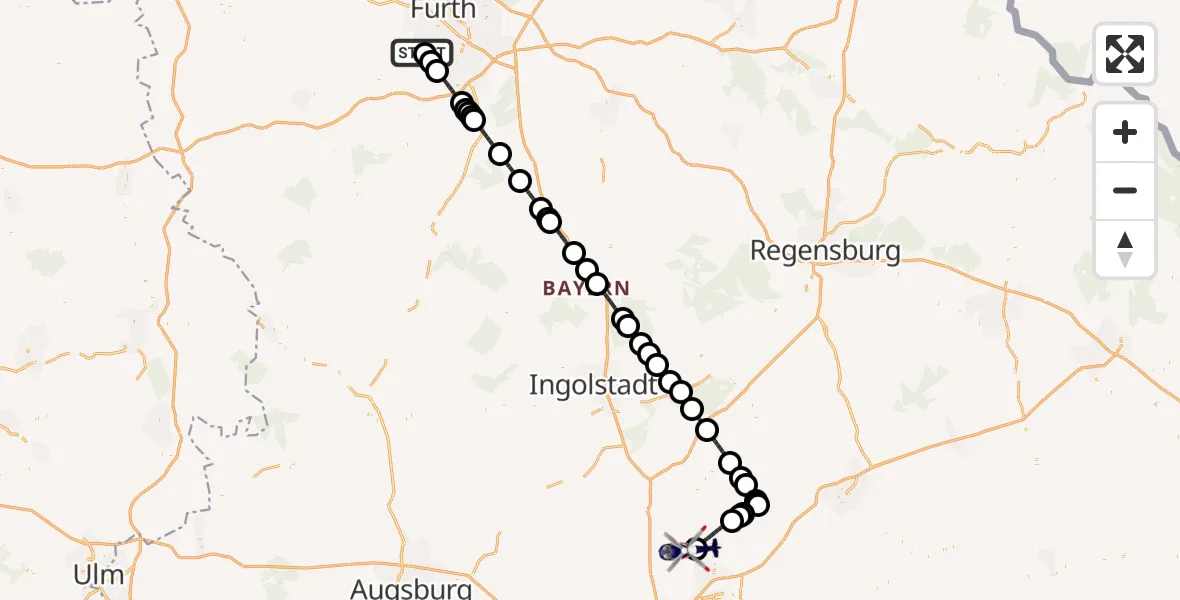 Flugroute Polizeihubschrauber Stein - Freising, 22 Juni 2026, 08:30