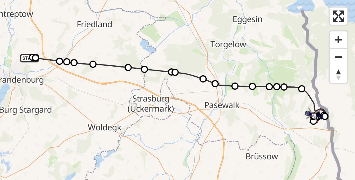 Flugroute Polizeihubschrauber Neubrandenburg Trollenhagen Flughafen - Blankensee, 22 Juni 2026, 08:36