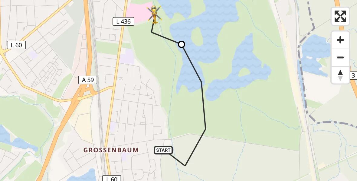 Flugroute Rettungshubschrauber Duisburg - Duisburg Air Rescue Hubschrauberlandeplatz (Christoph 9), 22 Juni 2026, 08:39