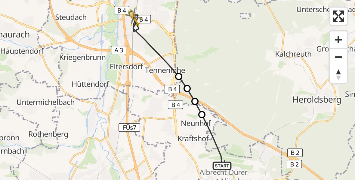 Flugroute Rettungshubschrauber Flughafen Nuremberg - Erlangen, 22 Juni 2026, 08:42