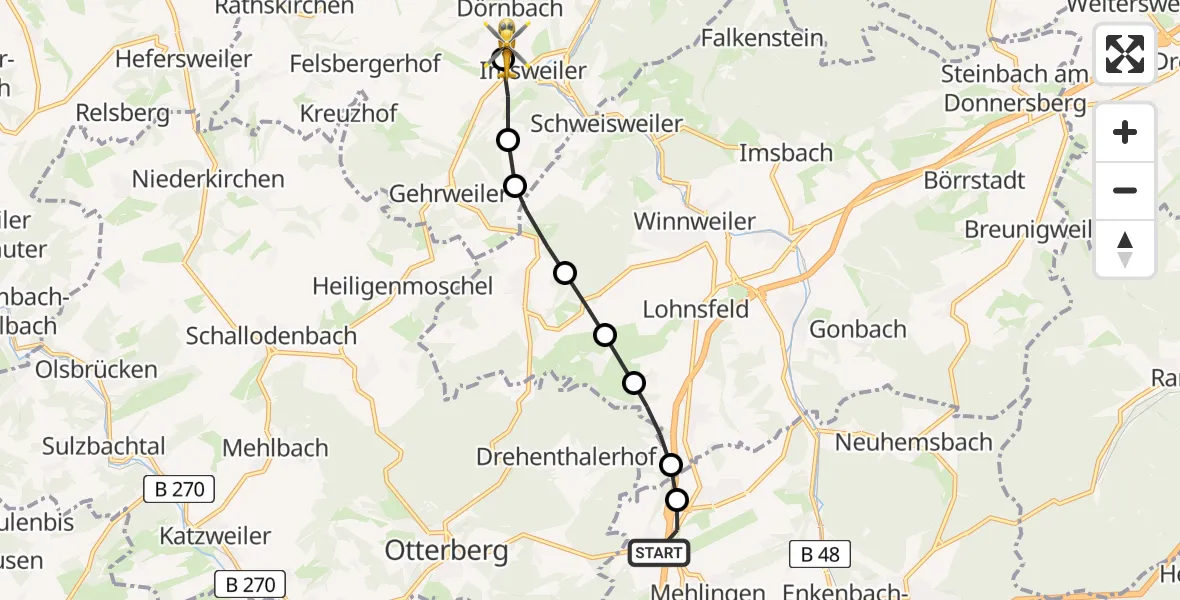 Flugroute Rettungshubschrauber Mehlingen - Imsweiler UL, 22 Juni 2026, 08:44