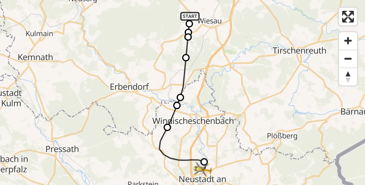 Flugroute Rettungshubschrauber Fuchsmühl - Störnstein, 22 Juni 2026, 08:48