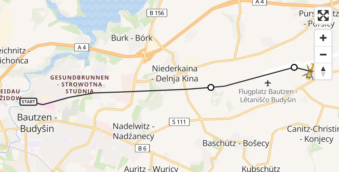 Flugroute Rettungshubschrauber Bautzen - Bautzen Flugplatz, 22 Juni 2026, 08:48