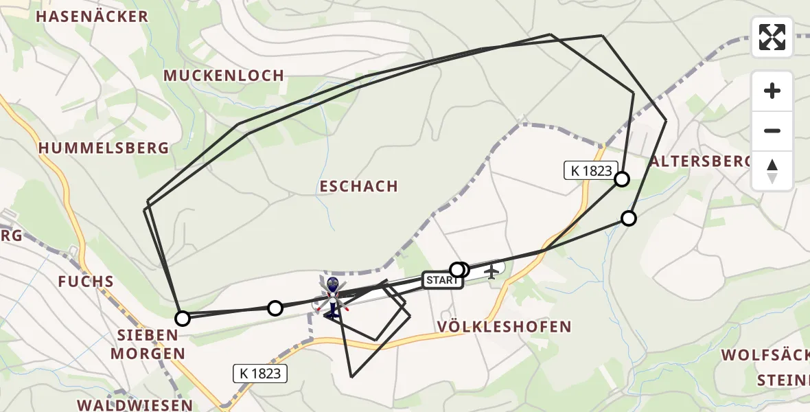 Flugroute Polizeihubschrauber Völkleshofen-Lichtenberg Flugplatz - Völkleshofen-Lichtenberg Flugplatz, 22 Juni 2026, 08:50