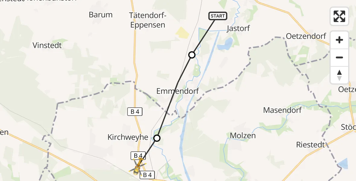 Flugroute Rettungshubschrauber Bad Bevensen - Uelzen, 22 Juni 2026, 08:50