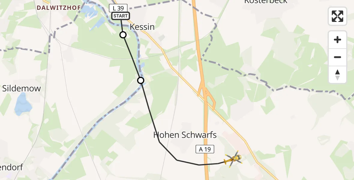 Flugroute Ambulanzhubschrauber Dummerstorf - Dummerstorf, 22 Juni 2026, 08:51