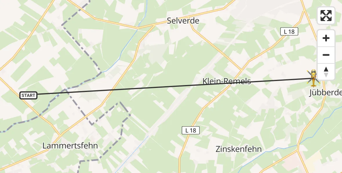 Flugroute Rettungshubschrauber Hesel - Uplengen, 22 Juni 2026, 08:51