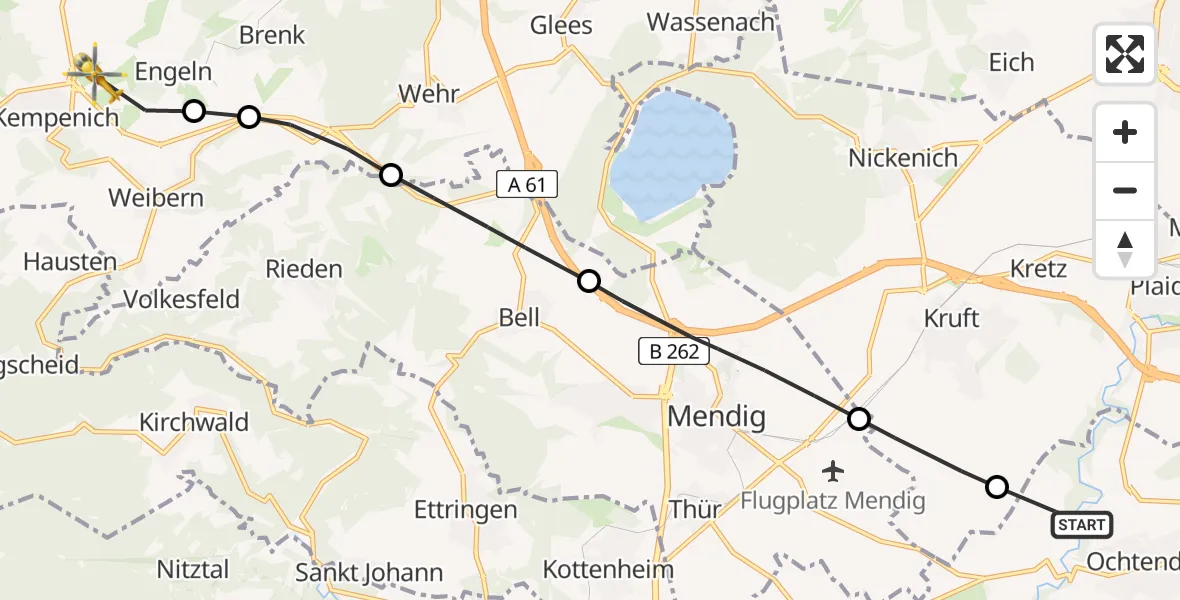 Flugroute Rettungshubschrauber Ochtendung - Kempenich, 22 Juni 2026, 09:13