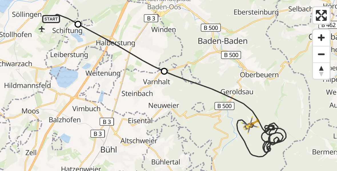 Flugroute Rettungshubschrauber Karlsruhe Baden-Baden Flughafen - Baden-Baden, 22 Juni 2026, 09:28