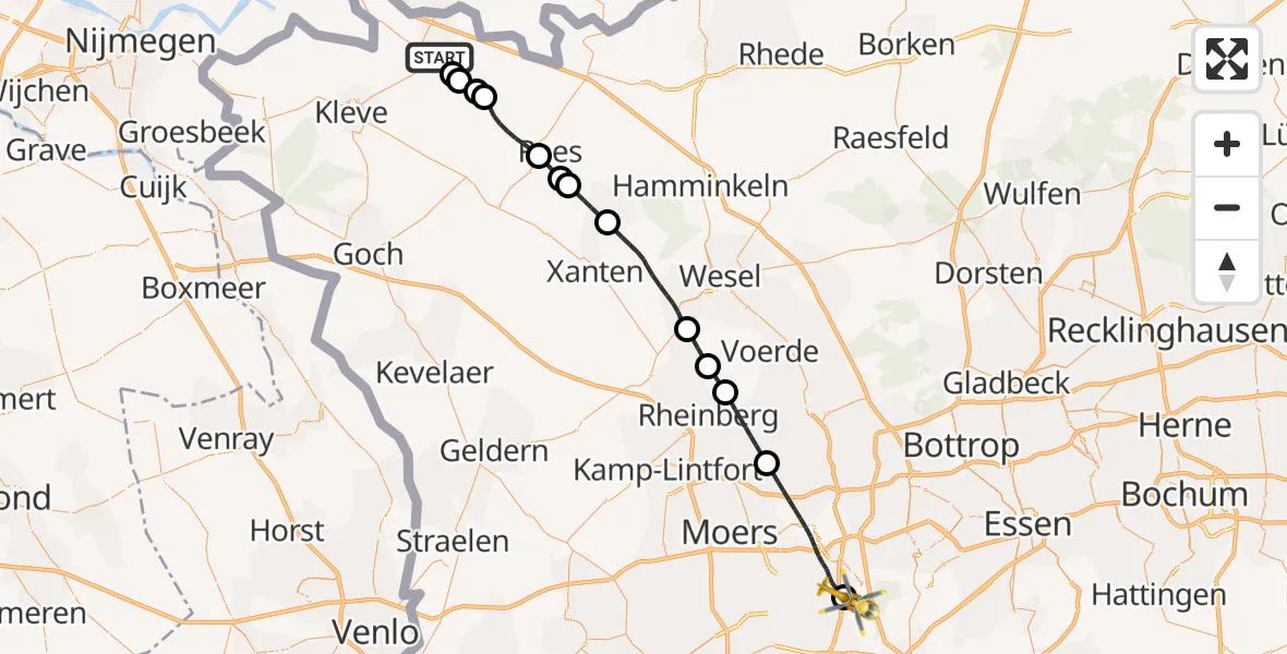 Flugroute Ambulanzhubschrauber Emmerich am Rhein - Sana Clinic Duisburg Hubschrauberlandeplatz, 22 Juni 2026, 09:31