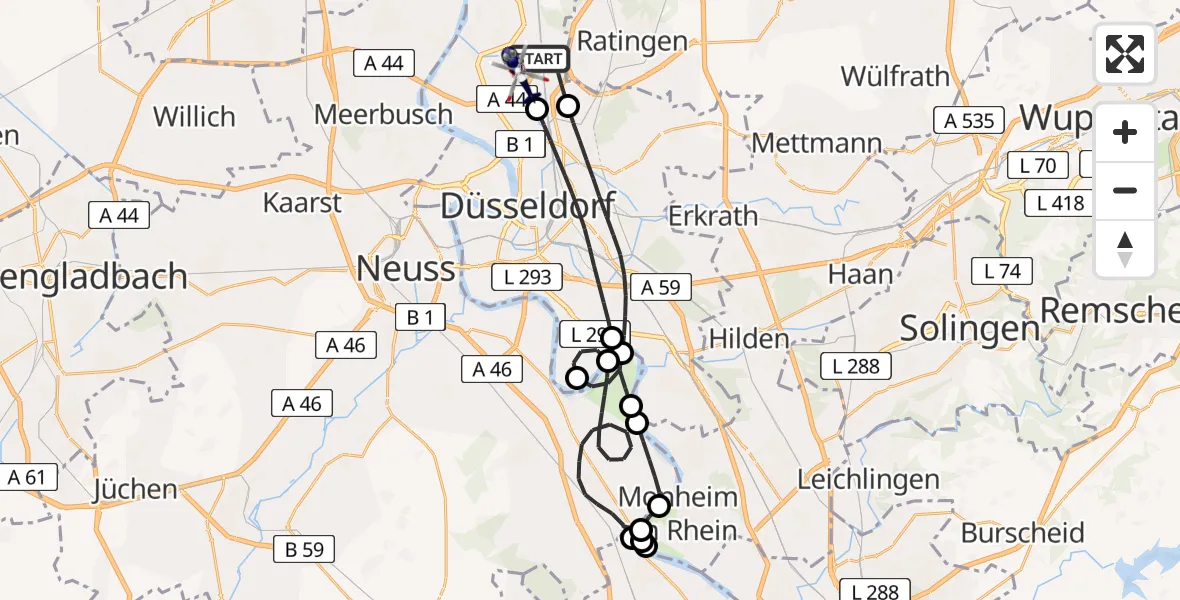 Flugroute Polizeihubschrauber Düsseldorf Flughafen - Düsseldorf Flughafen, 22 Juni 2026, 09:48