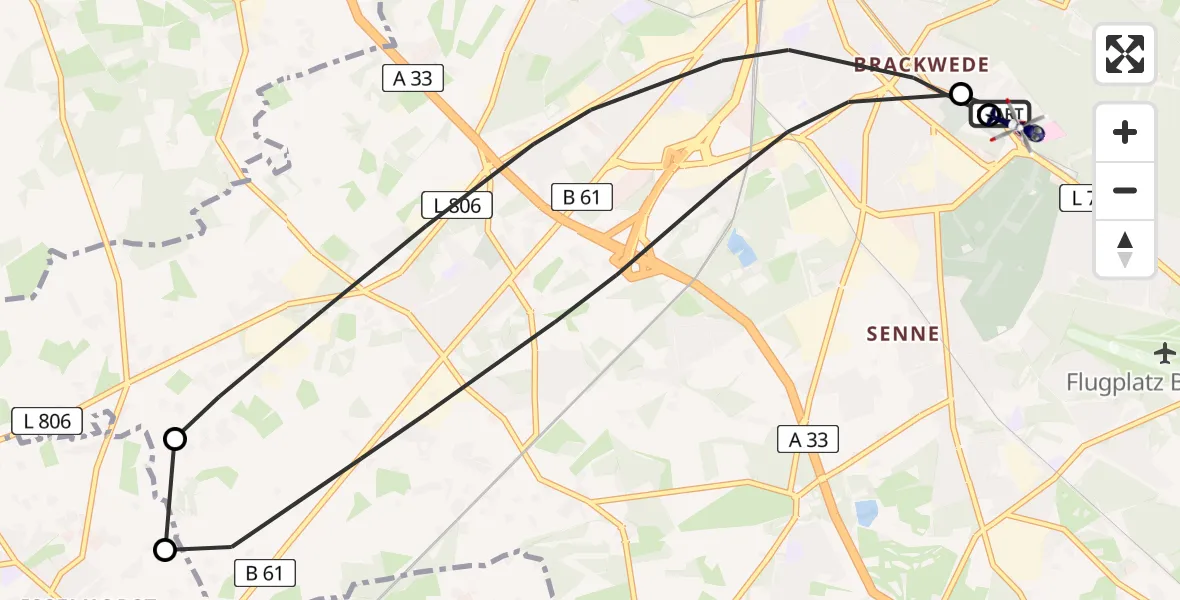 Flugroute Polizeihubschrauber Luftrettungszentrum Bielefeld - Luftrettungszentrum Bielefeld, 22 Juni 2026, 09:50