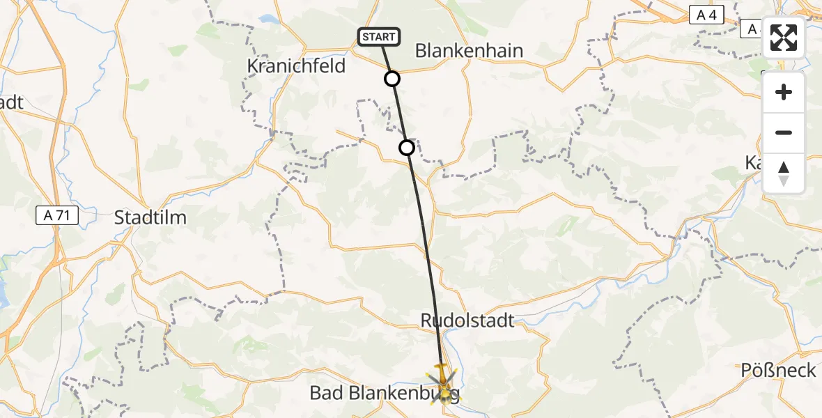Flugroute Ambulanzhubschrauber Bad Berka - Rudolstadt, 22 Juni 2026, 09:51