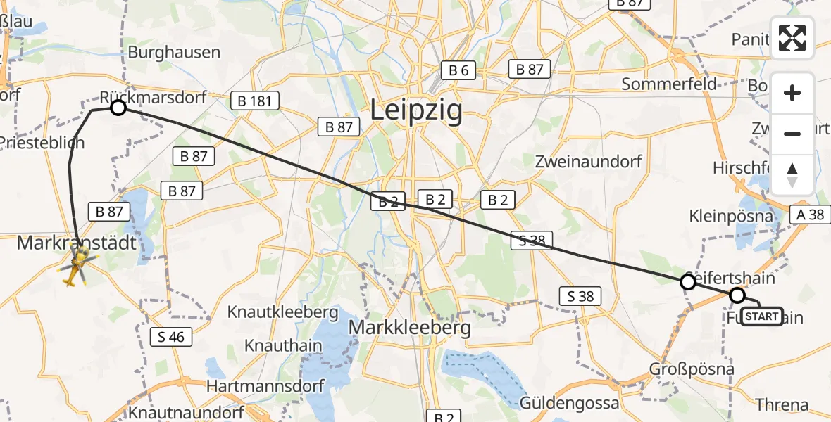 Flugroute Rettungshubschrauber Naunhof - Markranstädt, 22 Juni 2026, 09:55