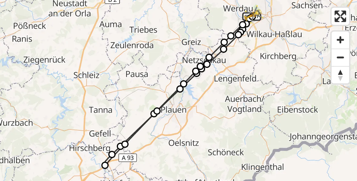Flugroute Rettungshubschrauber ADAC Air Rescue Station Zwickau Hubschrauberlandeplatz - ADAC Air Rescue Station Zwickau Hubschrauberlandeplatz, 22 Juni 2026, 10:05