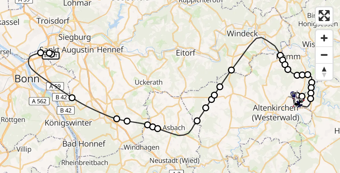 Flugroute Polizeihubschrauber Sankt Augustin - Mammelzen, 22 Juni 2026, 10:09