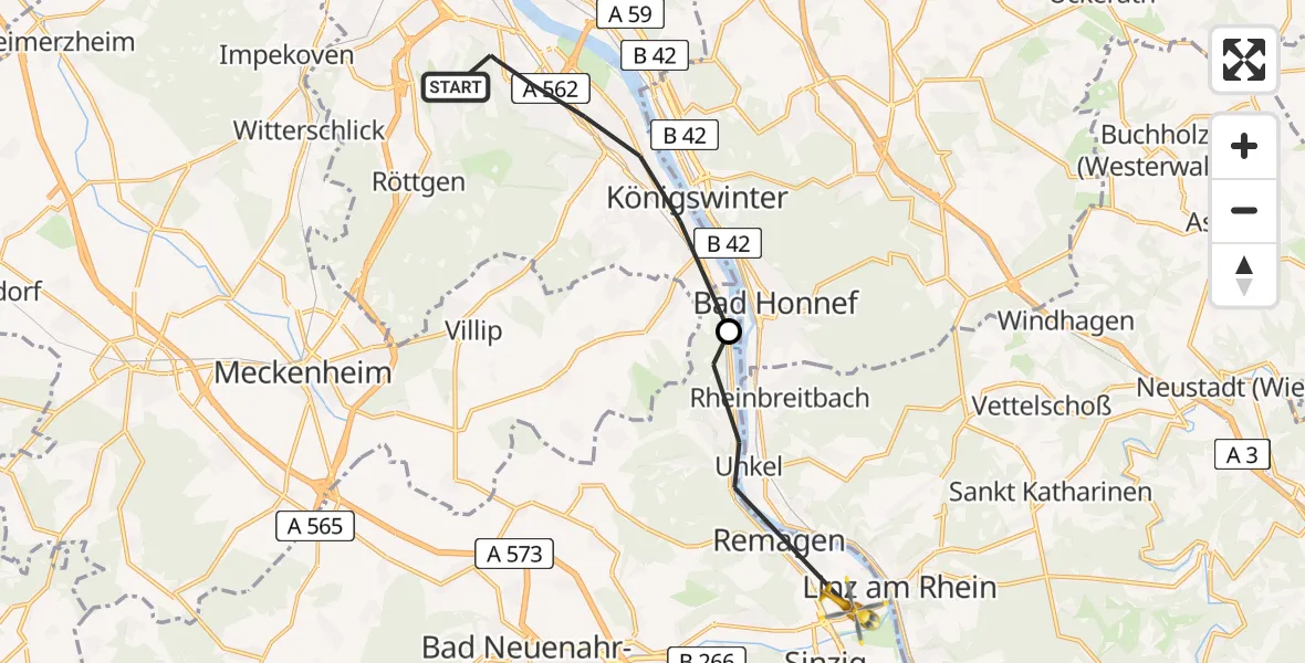 Flugroute Ambulanzhubschrauber Bonn - Remagen, 22 Juni 2026, 10:10