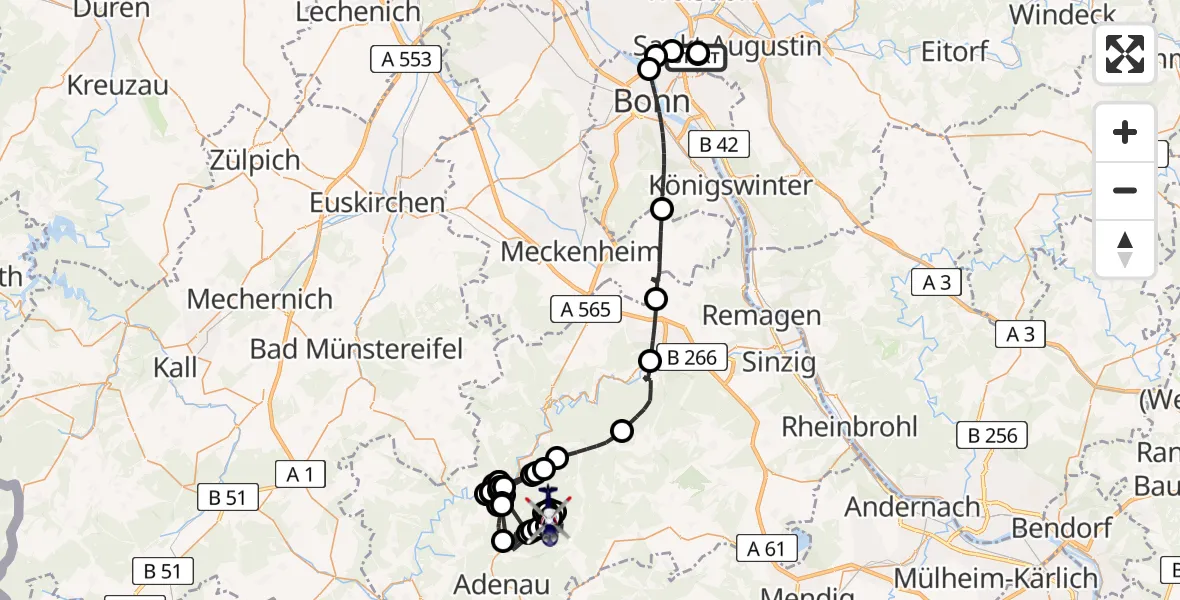 Flugroute Polizeihubschrauber Sankt Augustin - Kaltenborn, 22 Juni 2026, 10:10