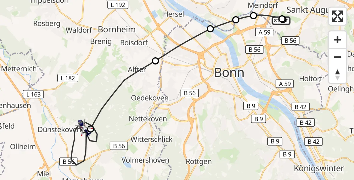 Flugroute Polizeihubschrauber Sankt Augustin - Swisttal, 22 Juni 2026, 10:11