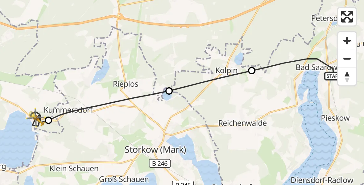 Flugroute Rettungshubschrauber Bad Saarow - Heidesee, 22 Juni 2026, 10:18
