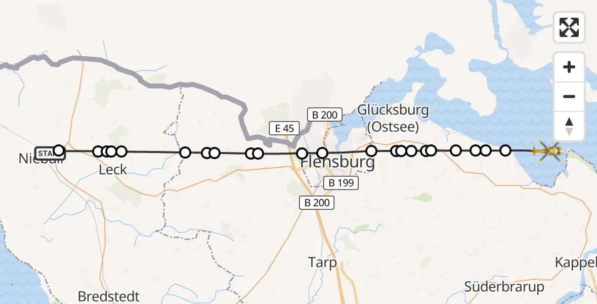 Flugroute Rettungshubschrauber Niebüll - Steinberg, 22 Juni 2026, 10:19