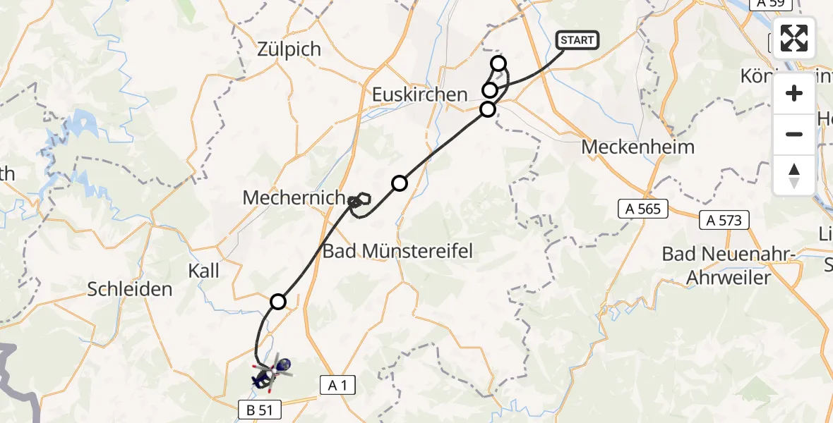 Flugroute Polizeihubschrauber Swisttal - Nettersheim, 22 Juni 2026, 10:30