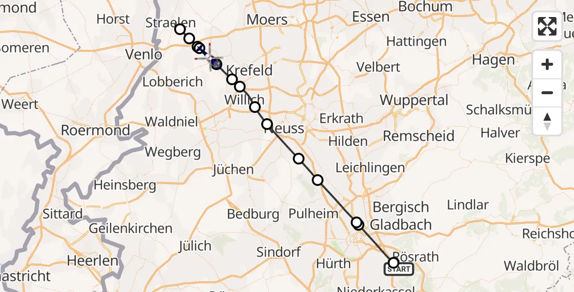 Flugroute Polizeihubschrauber Köln Bonn Flughafen - Kempen, 22 Juni 2026, 10:31