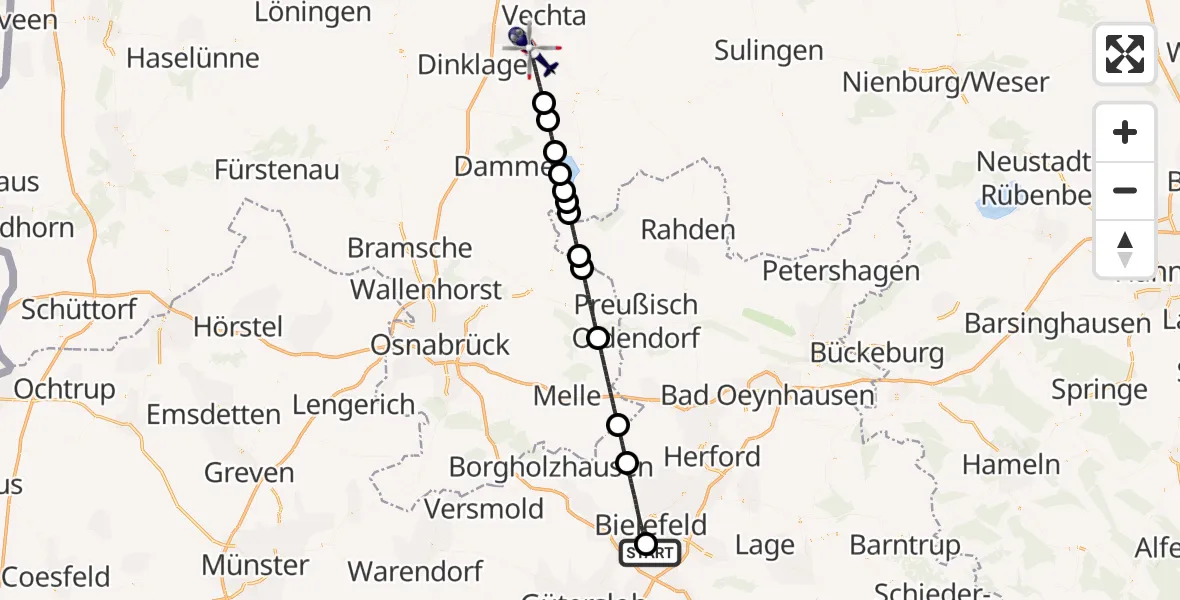 Flugroute Polizeihubschrauber Luftrettungszentrum Bielefeld - Lohne (Oldenburg), 22 Juni 2026, 10:32