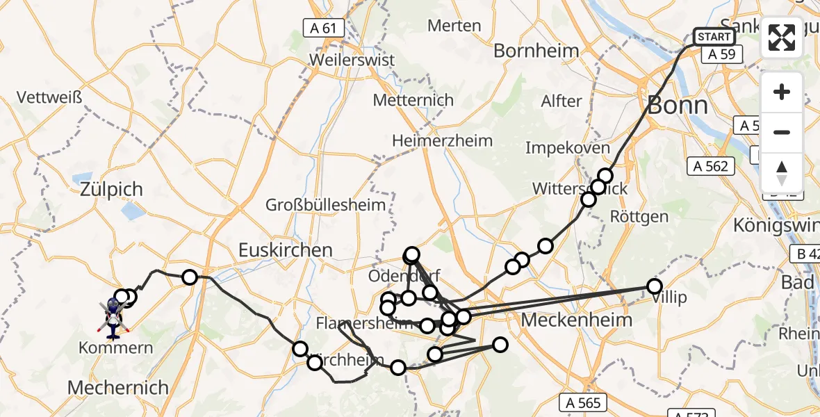 Flugroute Polizeihubschrauber Bonn - Mechernich, 22 Juni 2026, 10:34