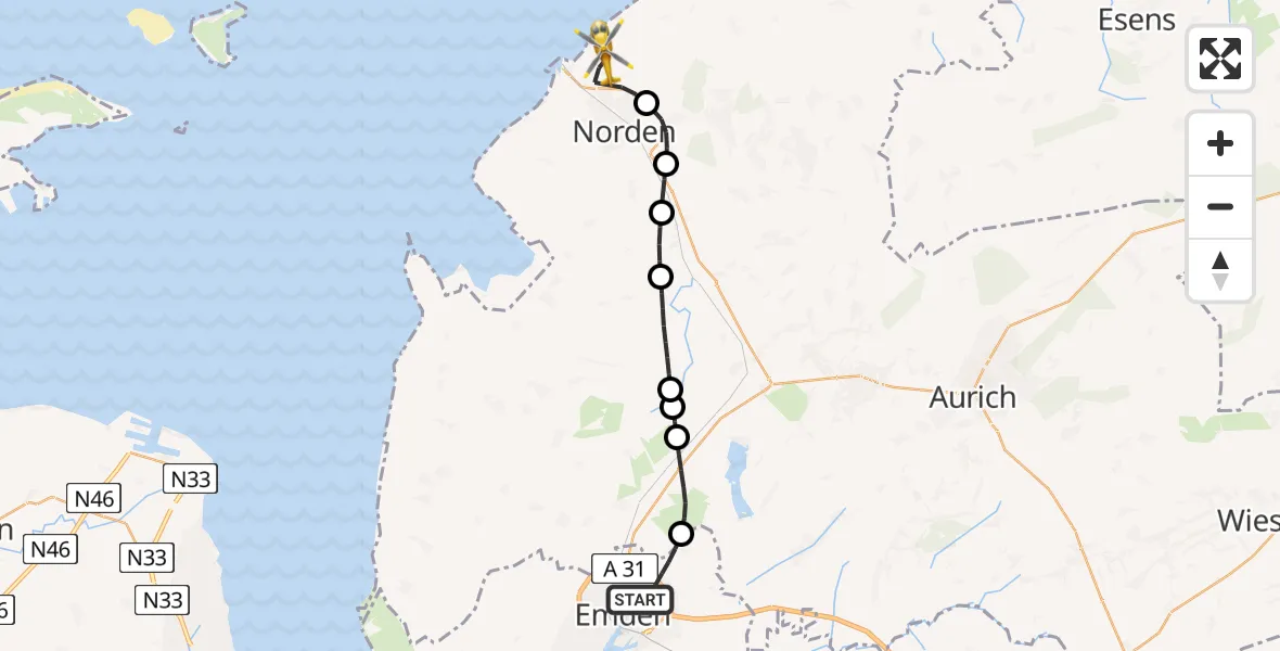 Flugroute Ambulanzhubschrauber Emden - Norden-Norddeich Flughafen, 22 Juni 2026, 10:37
