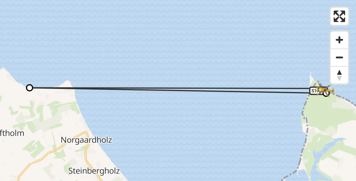 Flugroute Rettungshubschrauber Nieby - Nieby, 22 Juni 2026, 10:38