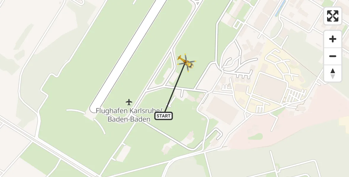 Flugroute Rettungshubschrauber Karlsruhe Baden-Baden Flughafen - Karlsruhe Baden-Baden Flughafen, 22 Juni 2026, 10:47