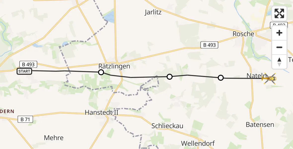 Flugroute Rettungshubschrauber Uelzen - Rosche, 22 Juni 2026, 10:50