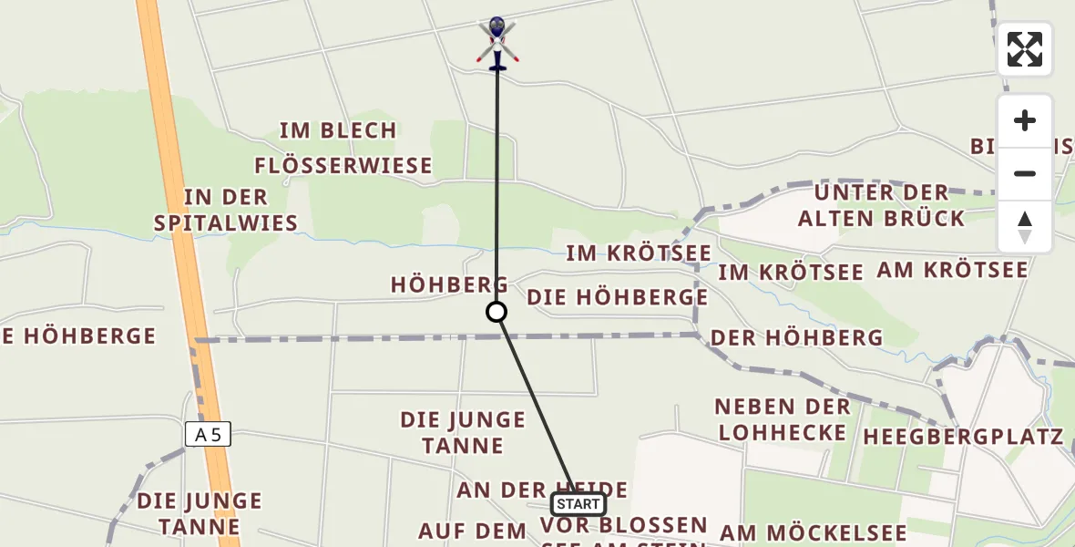 Flugroute Polizeihubschrauber Erzhausen - Mörfelden-Walldorf, 22 Juni 2026, 10:51
